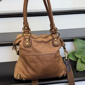 Linea Pelle Genuine Leather Shoulder Bag Brown Soft Luxurious Studded Tote Purse